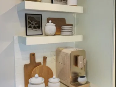 Virtually Staged Kitchen Shelves w words